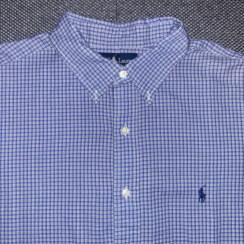 Vintage 90s Polo Ralph Lauren Mens Yarmouth Blue Gingham Dress Shirt 17 32/33 XL
